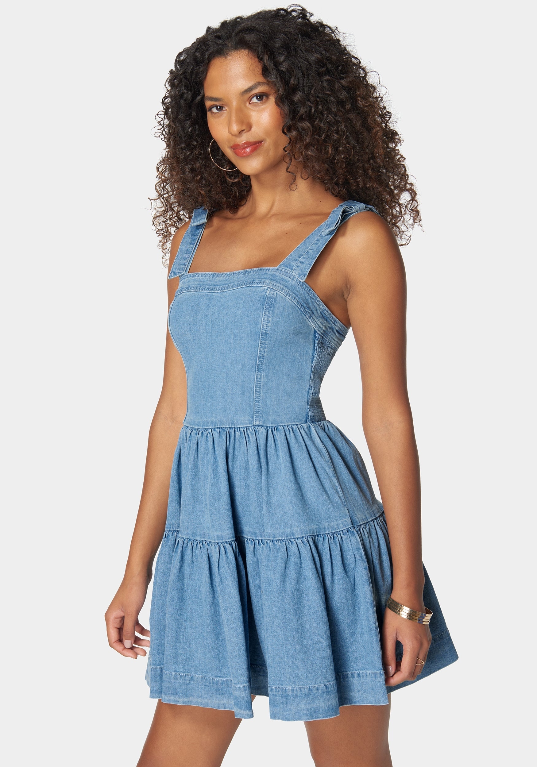 Bow Detail Fit And Flare Denim Dress