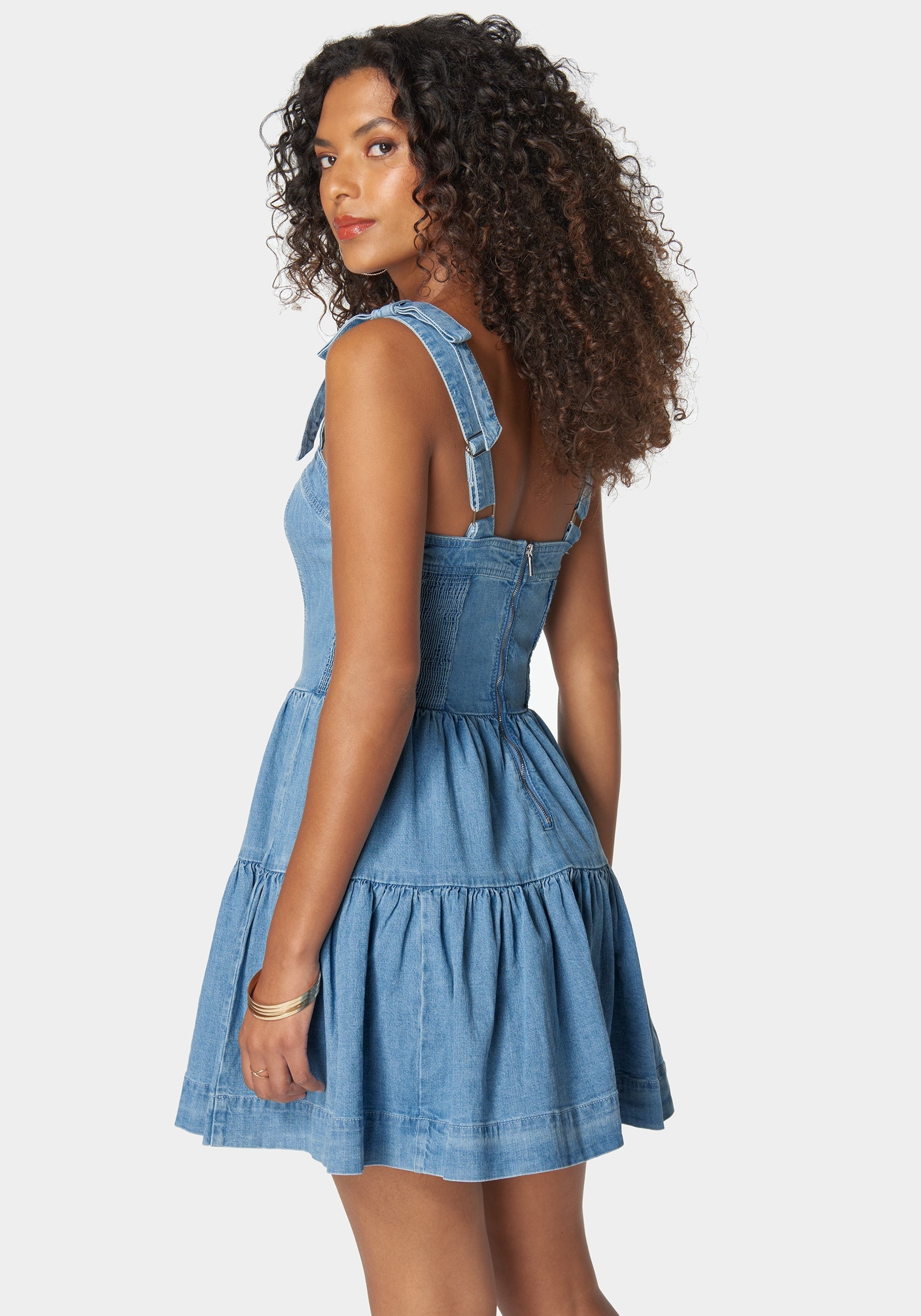 Bow Detail Fit And Flare Denim Dress