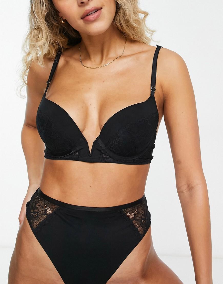 Ann Summers Enraptured Lace Padded Plunge Bra With Pu Detailing in