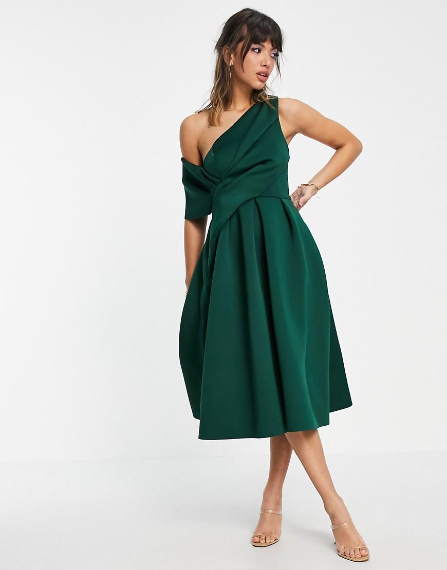 ASOS EDITION broderie twist front midi dress with puff sleeve in