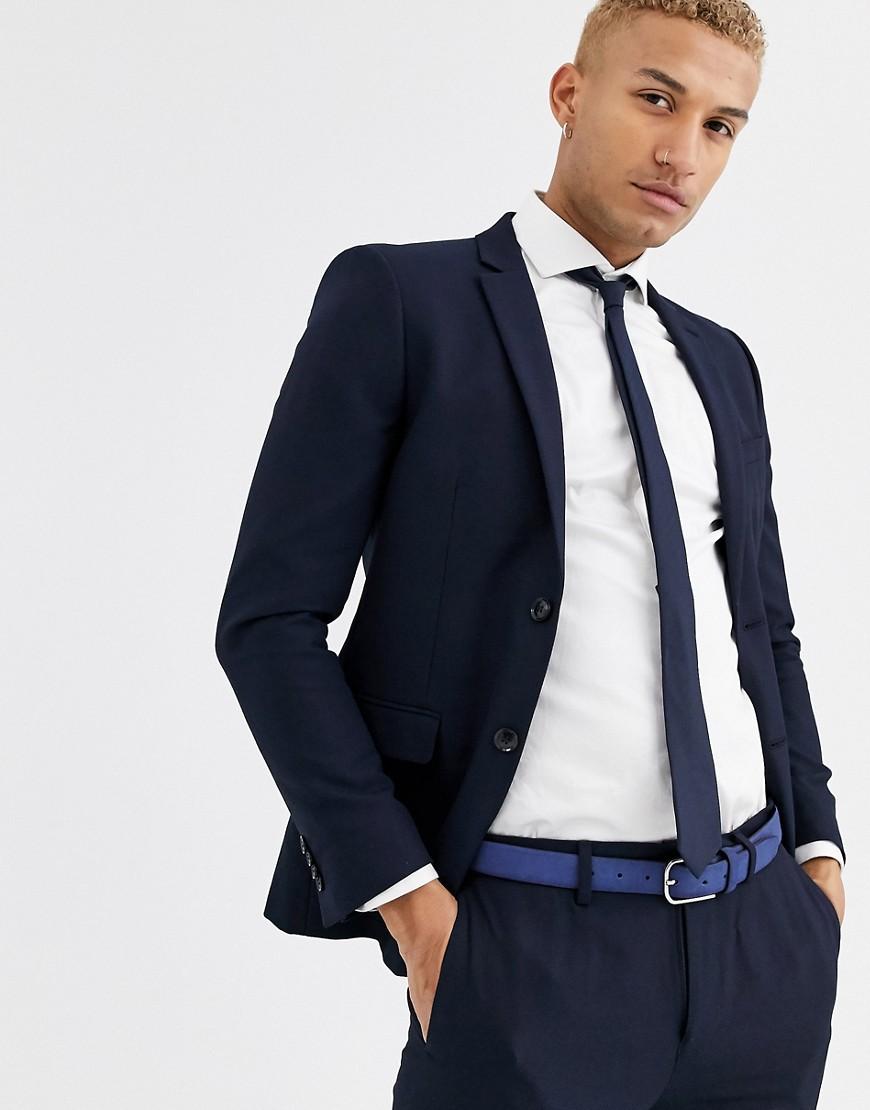 Topman skinny single breasted suit jacket in navy-Blue