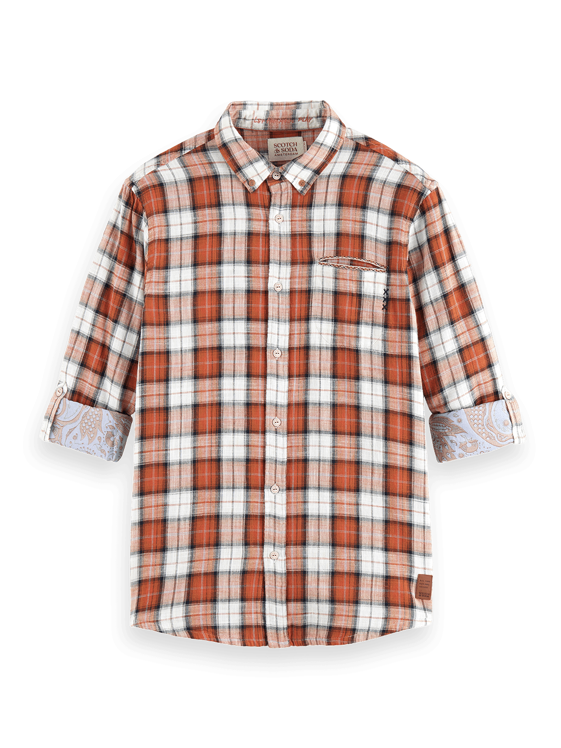 Men's Flannel Shirt With Contrast Roll Up Sleeves | Blue | | Scotch & Soda