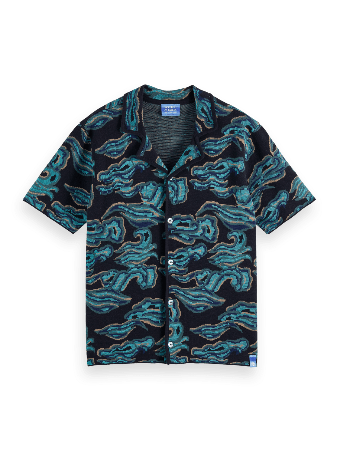 Men's Jacquard Knit Short Sleeve Shirt | Blue | | Scotch & Soda