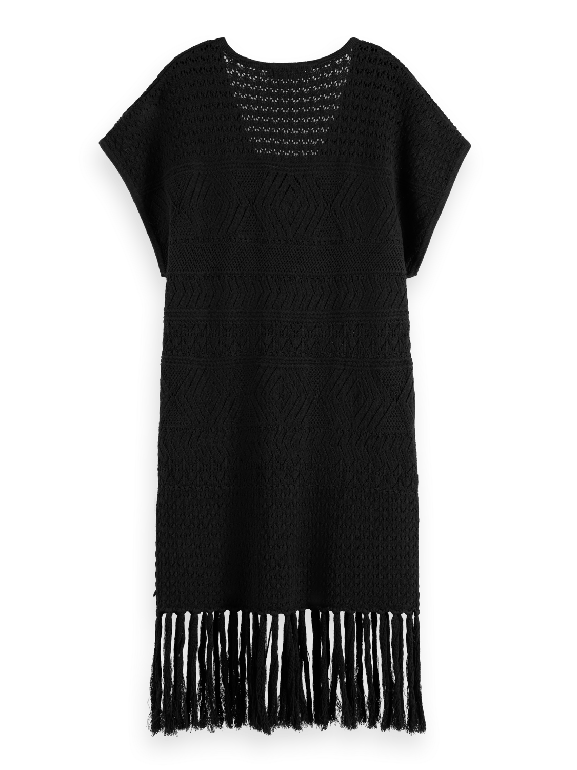 Pointelle Stitch Knit Dress With Fringing | Black |/Medium | Scotch & Soda