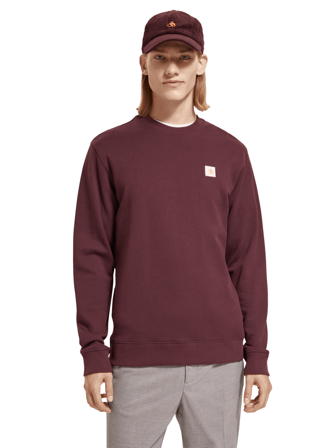 Men's Regular Fit Logo Badge Sweatshirt In Organic Cotton | Red | | Scotch & Soda