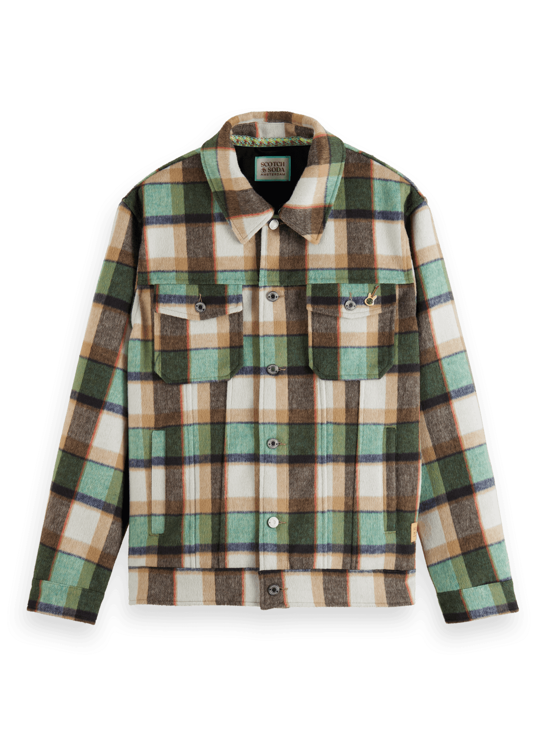Men's Brushed Check Overshirt | Green | | Scotch & Soda