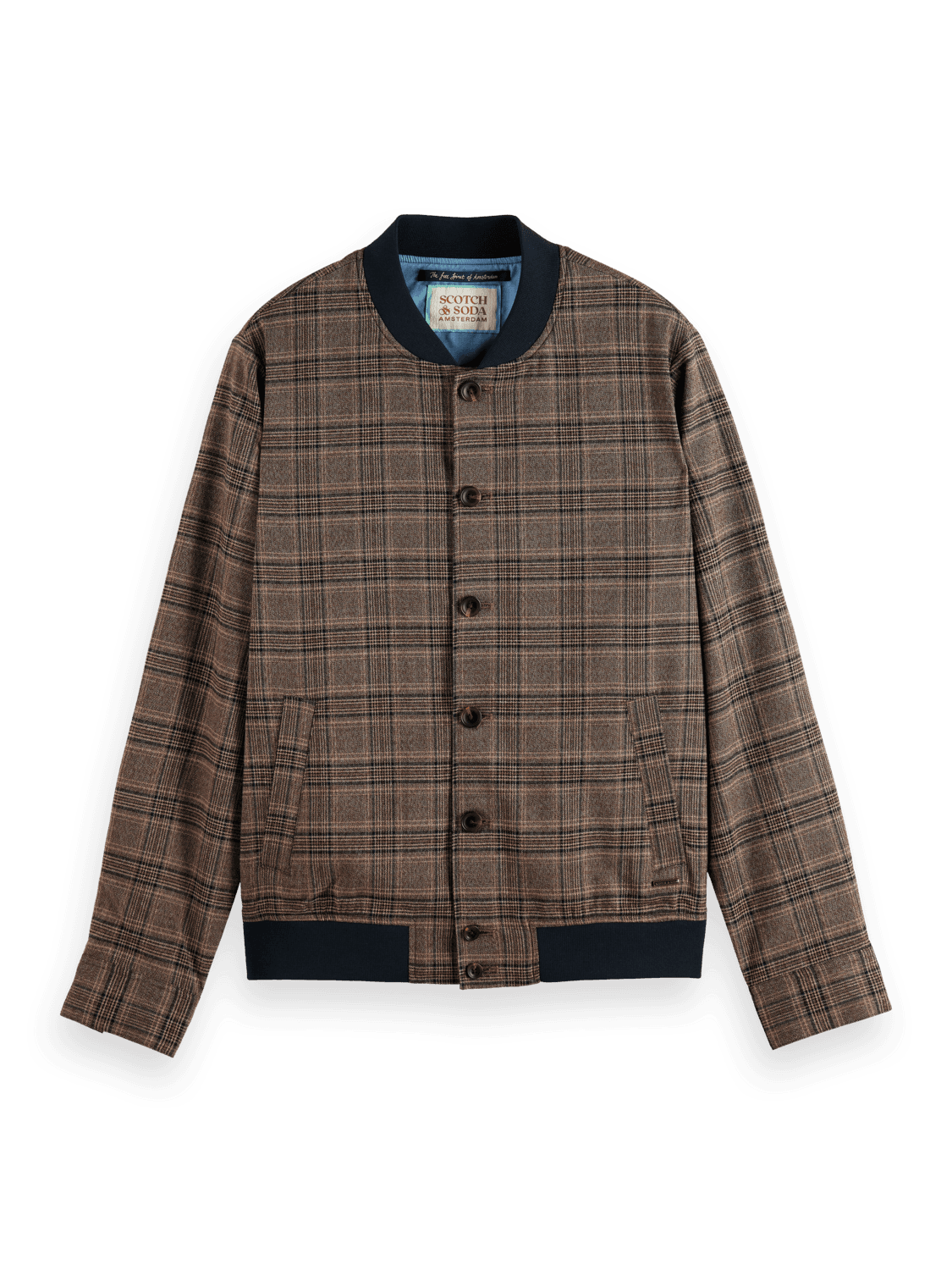 Men's Lightweight Yarn-Dyed Check Bomber Jacket | Brown | | Scotch & Soda
