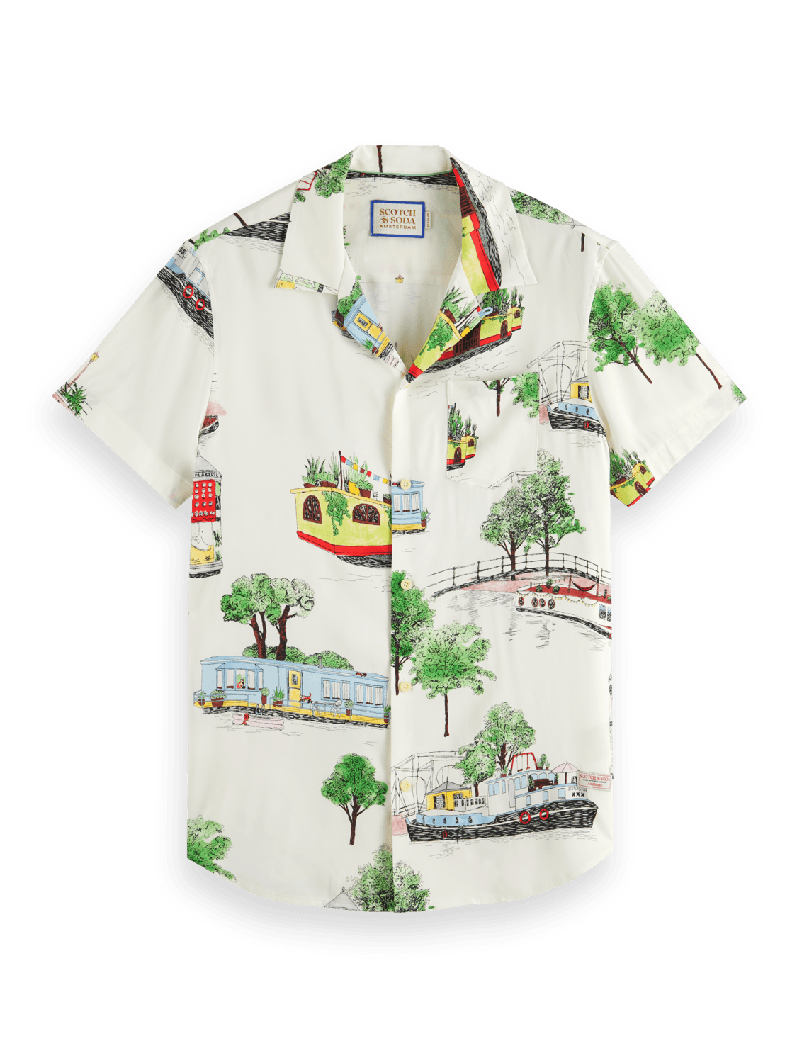 Men's Canal Boats Printed Shirt | White | | Scotch & Soda