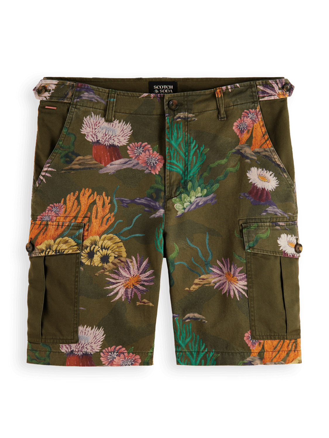 Men's Seasonal - Relaxed Printed Twill Cargo Shorts | Green | | Scotch & Soda